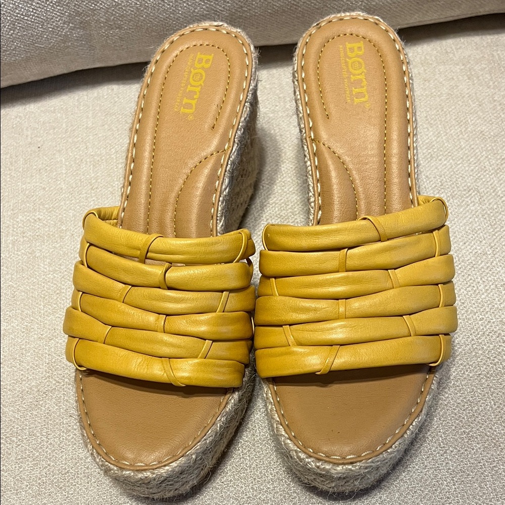 Born Yellow Woven Slide Wedge Sandal Never Wore